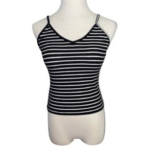 Mind Code Black And White Striped Cropped Tank Top Size L (Juniors)